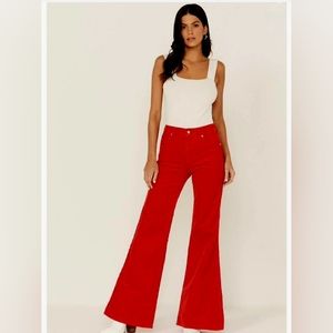 WRANGLER CORDUROY HIGH RISE FLARE JEANS RED NWT SIZE 27x30 WANDERER 622